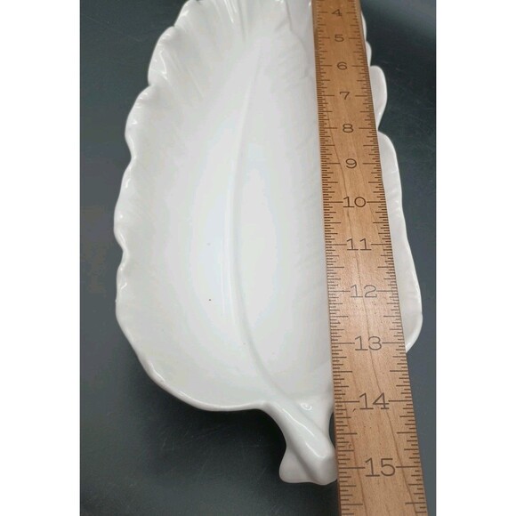 California Pottery Leaf Dish Art Pottery MCM 1950-60s Mint White 14.5” - Picture 5 of 6